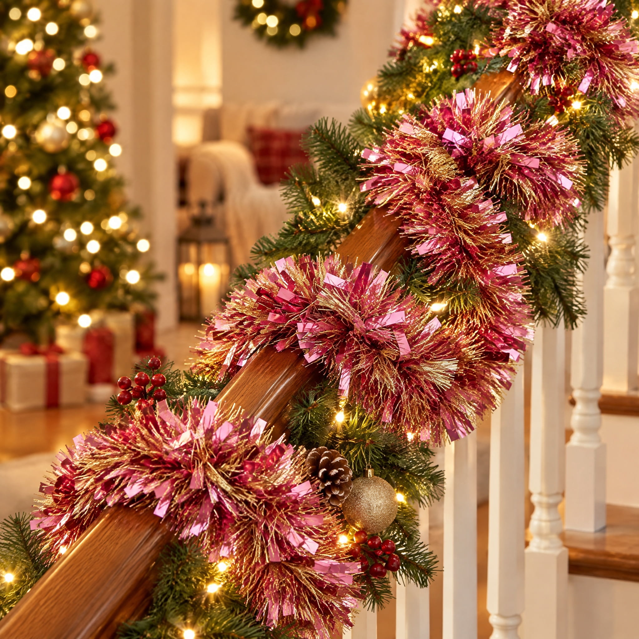 Tinsel Christmas Garland, Gold and Rose, 12', by Holiday Time