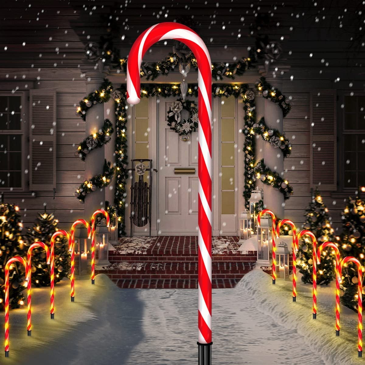 21 Inch Christmas Candy Cane Lights 10 Pack 8 Lighting Modes Flickering Candy Cane Pathway