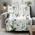 thumbnail image 2 of Green Eucalyptus Leaves Blanket Soft Cozy Warm Throw Blanket for Couch, Plush Fuzzy Flannel Fleece Blankets for Sofa, Summer Botanical Butterflies Bed Blankets Lightweight Gifts for Women, 40"x50", 2 of 9