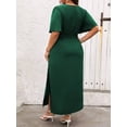 thumbnail image 2 of Plus Size Womens Dark Green Solid V-Neck Wrap Short Sleeve Maxi Dress, 2 of 6