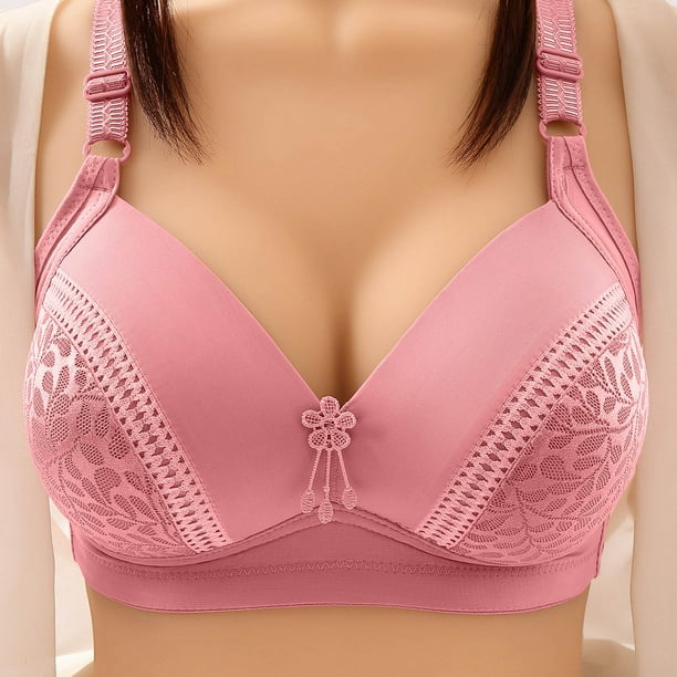 Mefallenssiah Woman'S Solid Color Comfortable Hollow Out Perspective Bra  Underwear No Rims (Pink) 