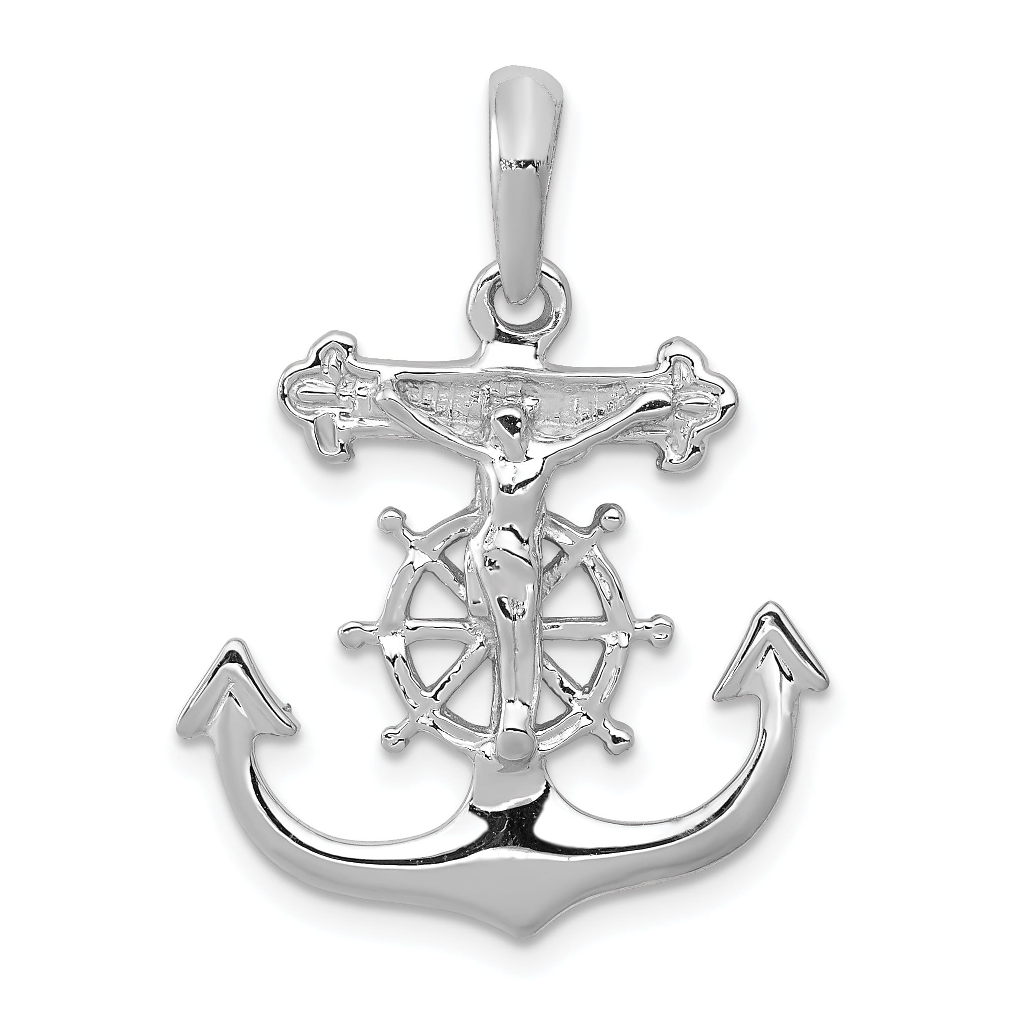14kt White Gold Nautical Anchor Ship Wheel Mariners Cross Religious