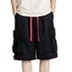thumbnail image 1 of Pantalones cortos cargo de color liso para hombre: pantalones cortos con bolsillos grandes y cintura elástica de poliéster, 1 of 8