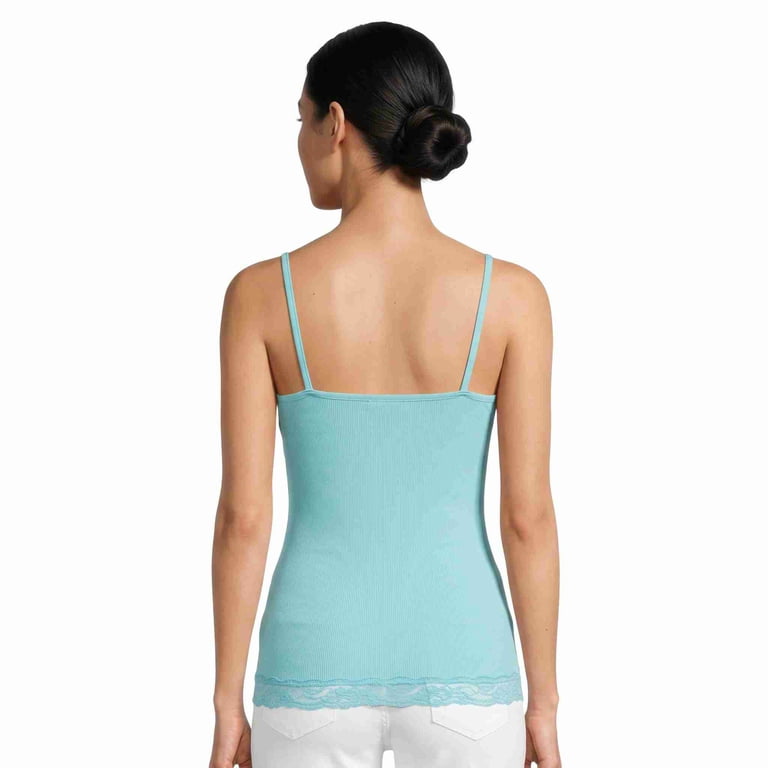 COUVER Women's Lace Trim Long Cami Tank Top Candy Blue One Size 1