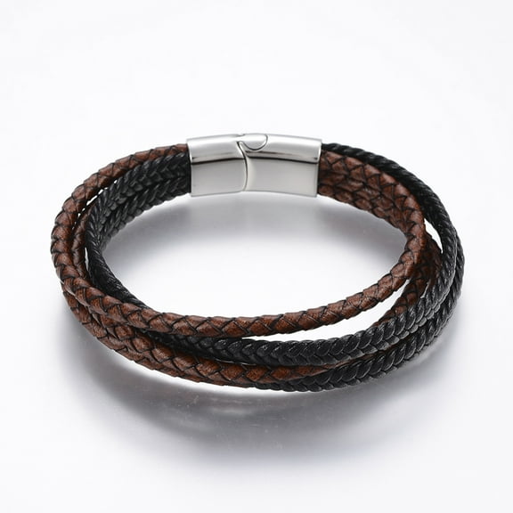 3 pc Leather Cord Multi-strand Bracelets with 304 Stainless Steel Magnetic Clasps Mixed color 8-5/8 inch(22cm)