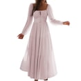 thumbnail image 2 of Women'S Bohemian Style Casual Resort Dress U-Neck Long Puff Sleeve A-Line Maxi Dress Pink M, 2 of 9