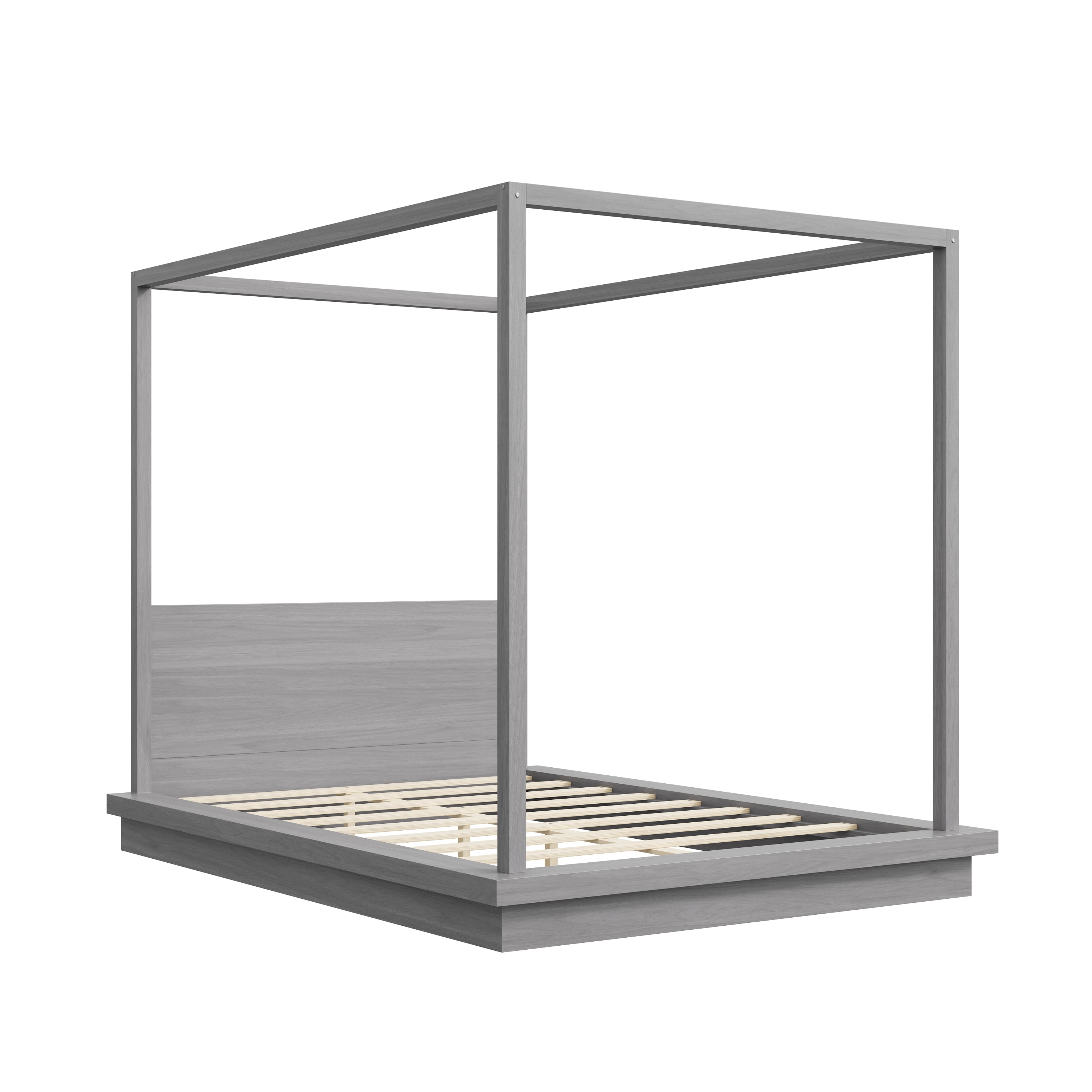 Euroco Wood Queen Size Canopy Bed, Four Poster Platform Bed, No Box Spring Needed, Gray