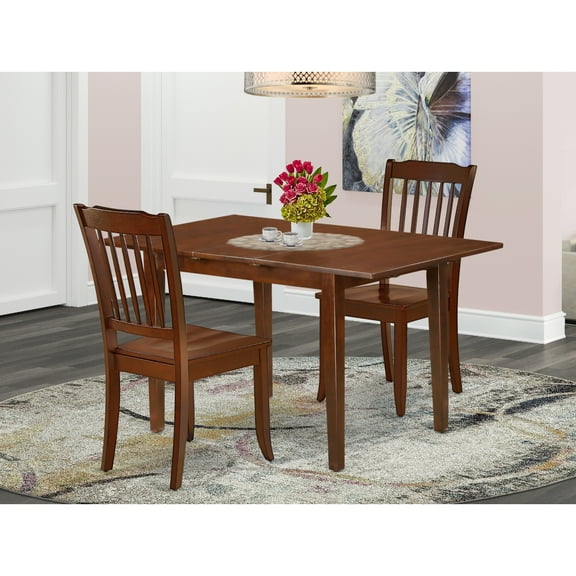 East West Furniture Picasso 3-piece Dining Set with Slatted Chairs in Mahogany