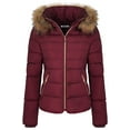 thumbnail image 3 of BodiLover, Women's, Winter Quilted Puffer Short Coat Jacket Plus Sizewith Removable Faux Fur Hood and Zipper, Burgundy, 2X, 3 of 4