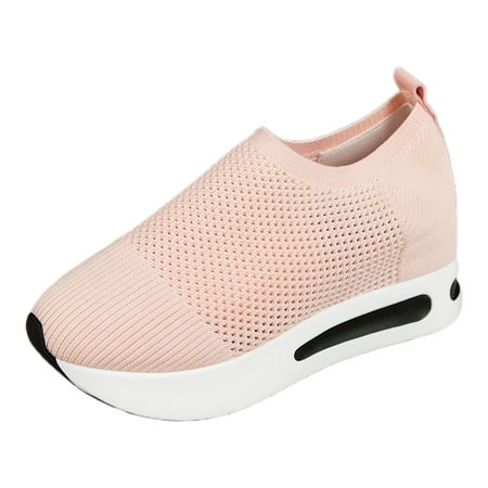 

ZIZOCWA Thick Sole Casual Wedges Sports Shoes for Women Fashion Solid Color Breathable Mesh Hollow Casual Walking Shoes Lightweight Pink Size41