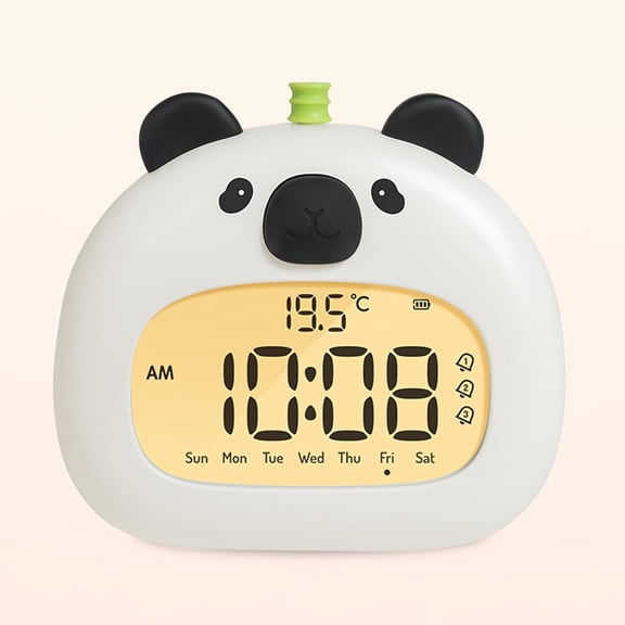 Panda Alarm Clock with Night Light for Kids, Rechargeable Bedroom Digital Clocks with Multiple Alarms, Snooze, Timer, Adjustable Brightness and Volume, Cute Panda Gifts for Boys and Girls