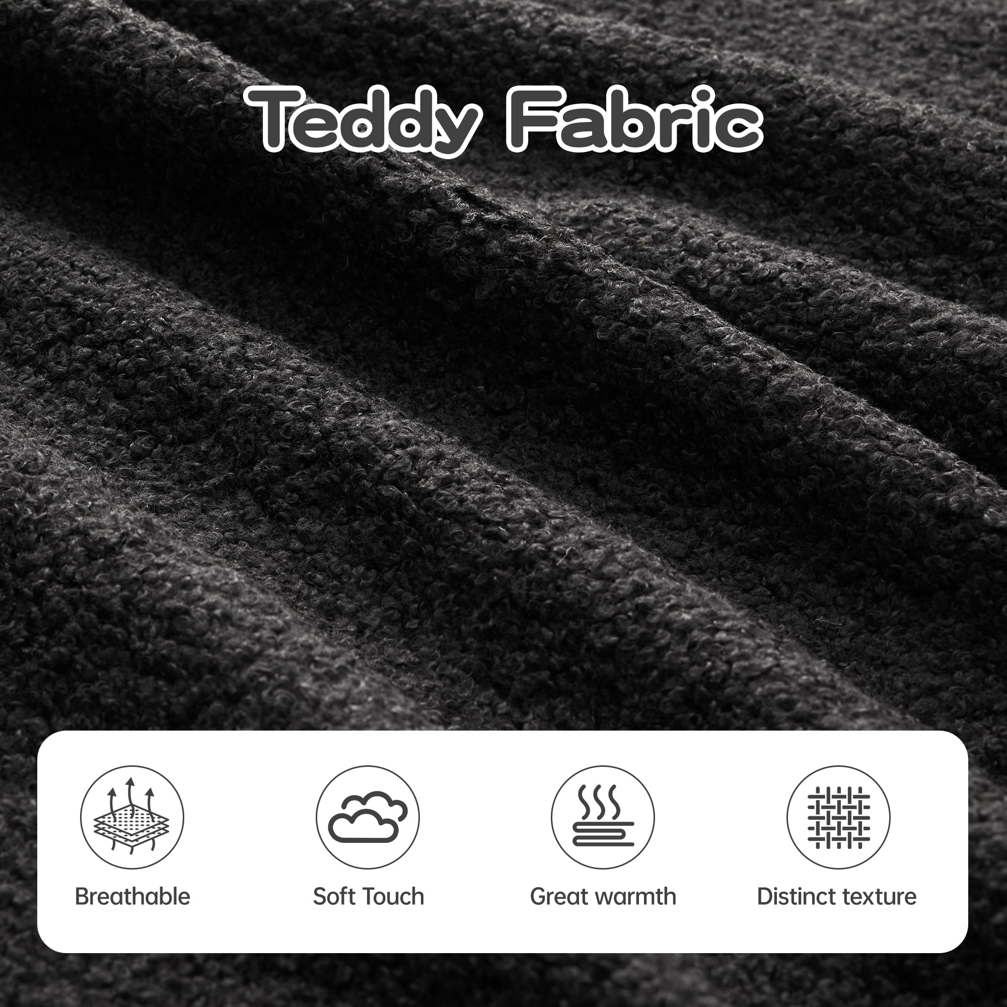 106" Teddy Fabric No Assembly 32D Boneless Sofa, Comfy Couch with L-Shaped Chaise for Living Room, Black