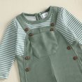 thumbnail image 6 of Cjfdfy Newborn Baby Boy Fall Outfit Mock Two-piece Overalls Romper Stripe Waffle Knitted Long Sleeve Bodysuit Hat Two Piece Set Infant Cute Coming Home Fall Winter Outfit, 6 of 9