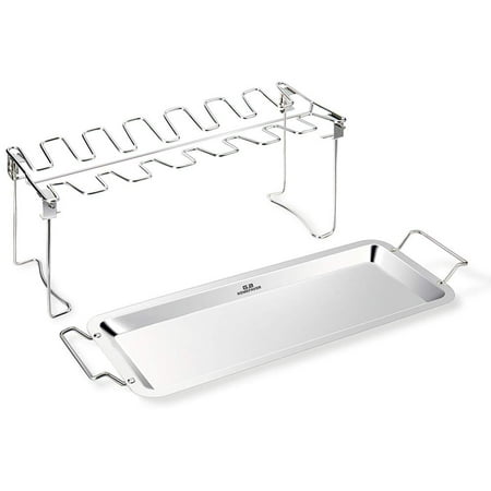 GA Homefavor Chicken Leg Wing Rack 14 Slots Stainless Steel Metal Roaster Stand with Drip Tray for Smoker Grill or Oven, Dishwasher Safe, Non-Stick, Great for BBQ, (The Best Grilled Chicken Legs)