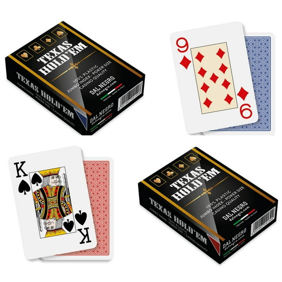 Texas Holdem Poker Cards by Dal Negro (100% Plastic, 2 Decks, Red/Blue)