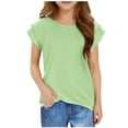 thumbnail image 2 of lcziwo Girls T Shirts Ruffle Short Sleeve Round Neck Loose Blouse Summer Solid Color Casual Kids Tee Tops Green Birthday Gifts, 2 of 7