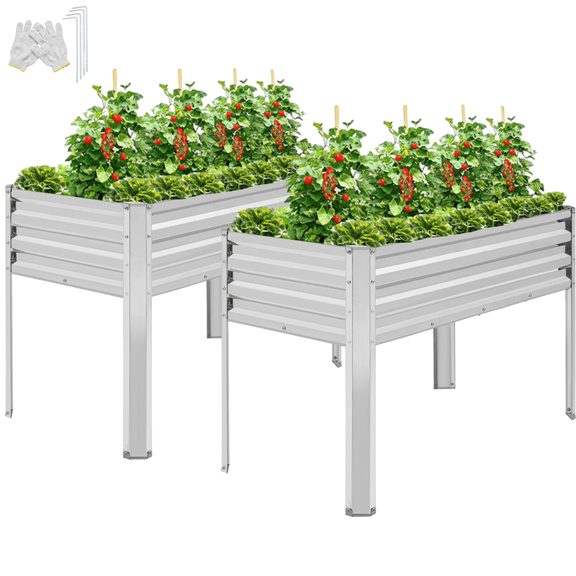 TrumanPick 2 Pack Galvanized Raised Garden Bed with Legs 4x2x3ft Galvanized Planter Raised Garden Boxes for Vegetables, Herbs, and Flowers