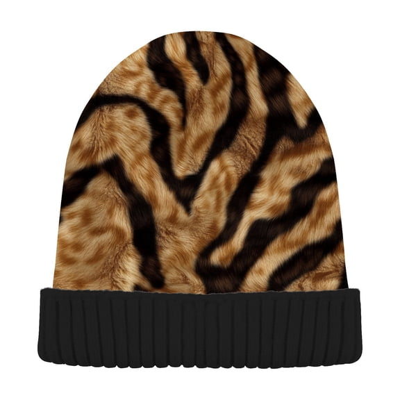 JSTEL Brown Tiger Print Beanie for Women Men Winter Hat Reversible Skull Knit Cap