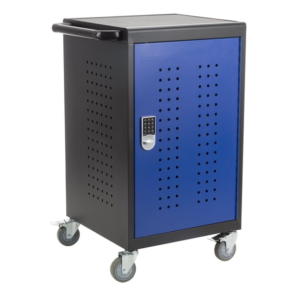Shapes Series 30-Device Charging Cart w/ Electronic Lock & Pull-Out Shelves – Assembled-Black Cart/Blue Doors