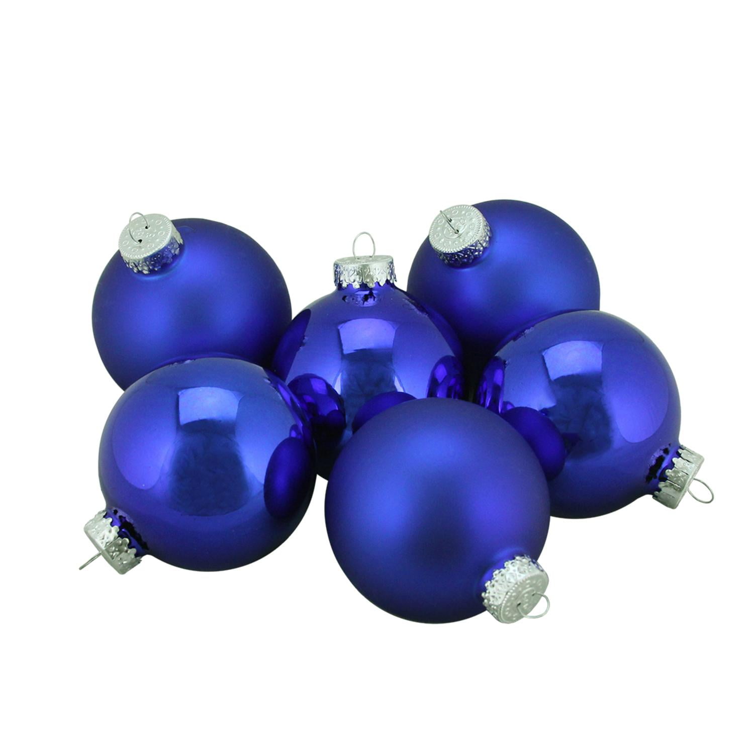 6ct Shiny and Matte Cobalt Blue Glass Ball Christmas Ornaments 2.5