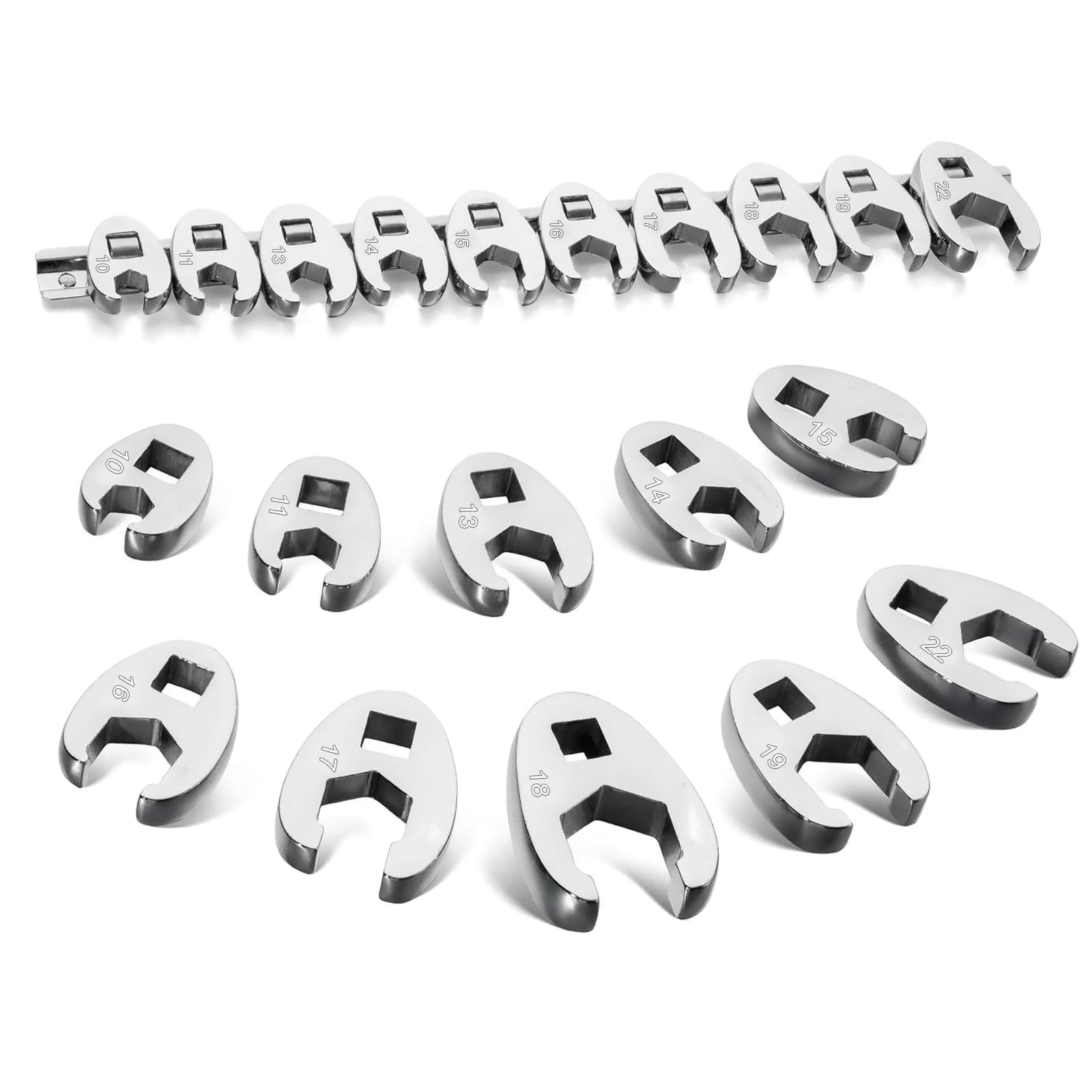 ARCADORA 10Pcs Crowfoot Wrench Set 3/8 Inch Drive Chrome Plated Carbon Steel Slim Profile For Tight Space Automotive Repair