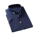 thumbnail image 4 of USNSM Men's Regular Fit Cotton Business Casual Shirt Solid Color Short Sleeve Turndown Collar Button Down Dress Shirts Blue L, 4 of 5