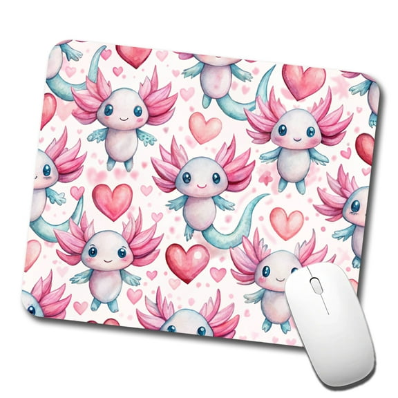 Cute Axolotls Hearts Watercolor Mouse Pad Low Profile Gaming Mat