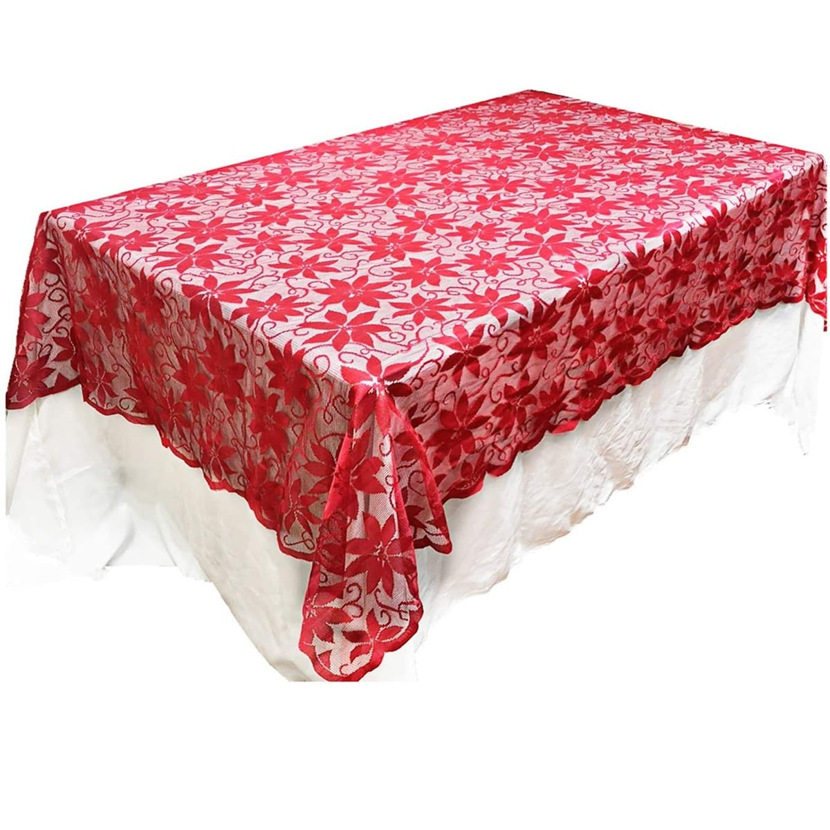 Rectangular Floral Lace Tablecloths, Reusable Table Cover for Christmas
