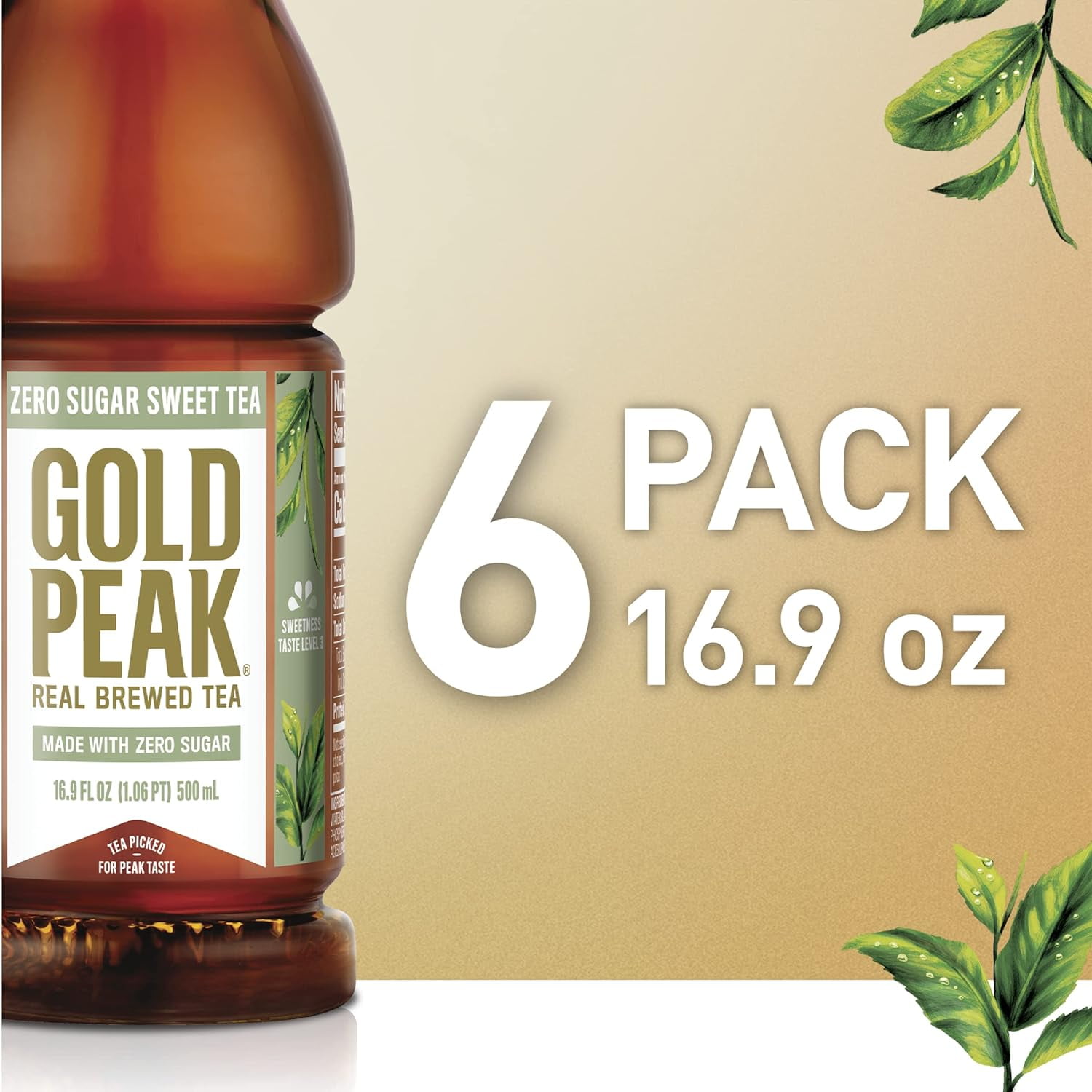 Gold Peak Tea Zero Sugar Sweet Tea 16.9 Fluid Ounce (2 Pack of 6)