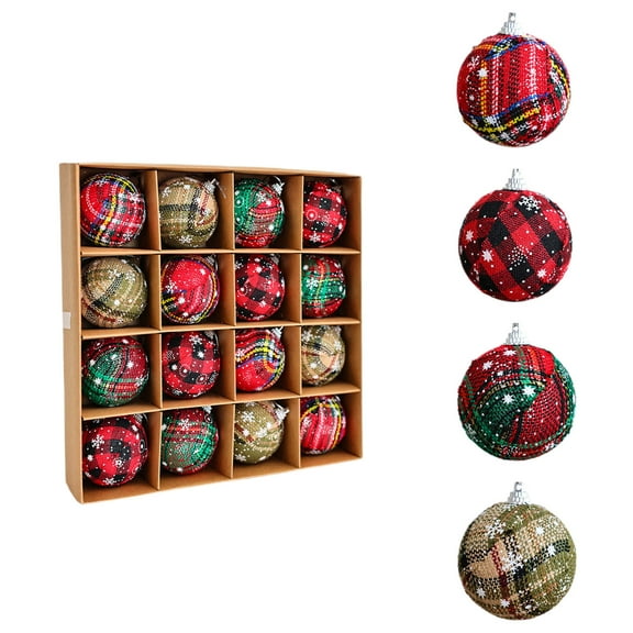Uxgjfwu Christmas Handmade Ornament, Plaid Cloth Wrapped Ball Tree Pendant for DIY Holiday Decor, Christmas Handmade Ornament