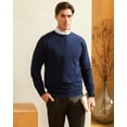thumbnail image 2 of Kallspin Men's Cotton Crew Neck Sweater Regular Fit Long Sleeve Pullover Casual Cozy Stylish Sweater((Navy Blue,Medium), 2 of 8