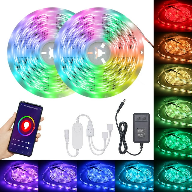Amdohai Wi-Fi Intelligent LEDs Strips Lights 10m 300LEDs 5050RGB Color Changing Rope Light IP65 Water-resistant Compatible with Alexa/Google Home/Ehco for Home Party Decoration Restaurant KTV