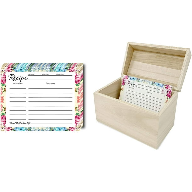 Recipe Box With 50 Count Floral Recipe Cards Recipe Card Box Recipe Boxes Wooden Recipe Box Walmart Com Walmart Com