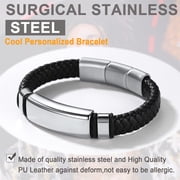 U7 Simple Leather Bracelets For Men Boys Adjustable Braided Leather Wristband ID Tag Stainless Steel Bracelet Fathers Day Gift,19cm/7.5 Inch