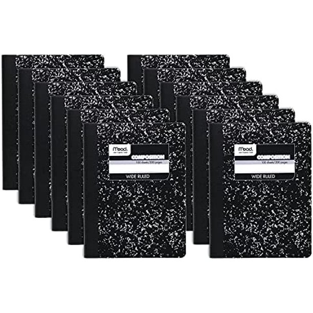 Mead Composition Notebook, 12 Pack, Wide Ruled Paper, 93/4" x 71/2