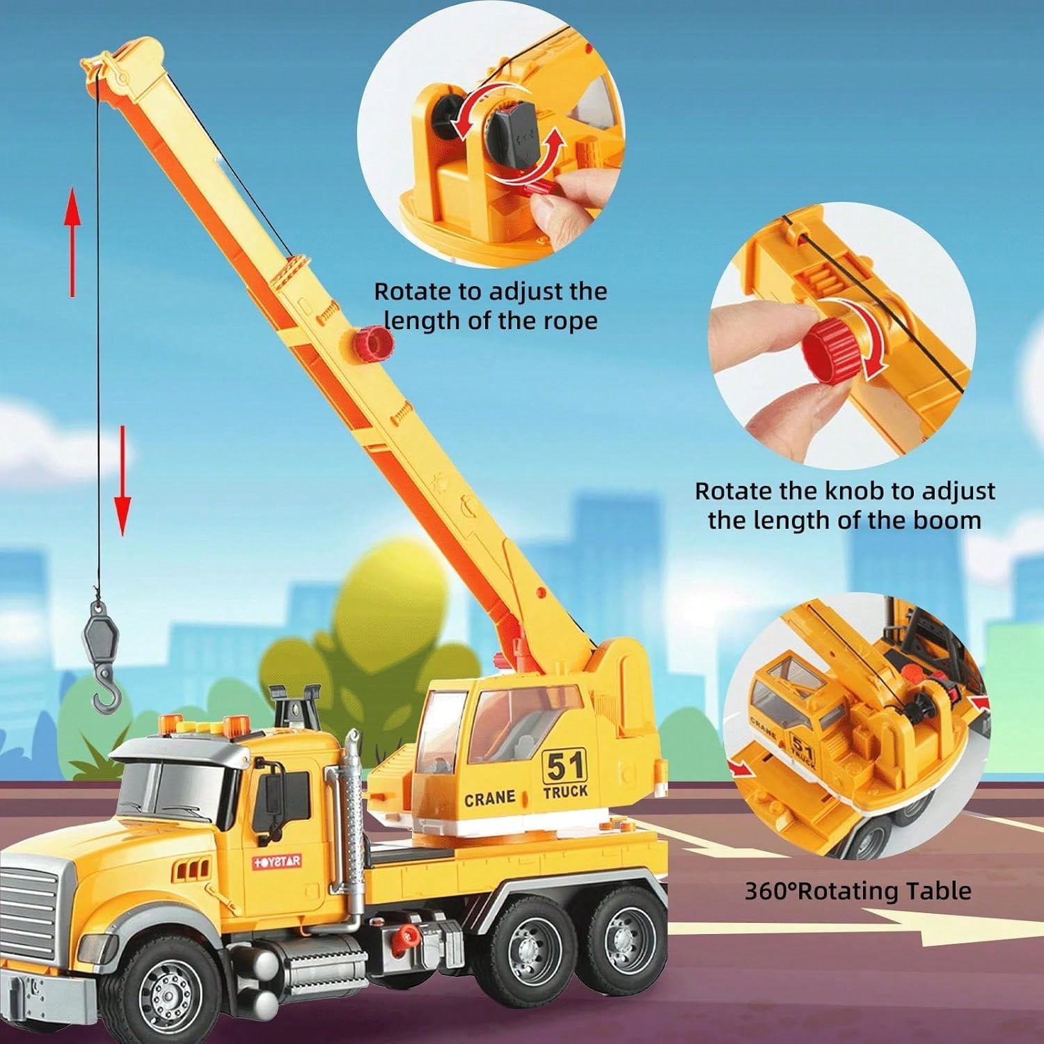Large Crane Truck Toy for 3+ Years Old Boys Girls, Kids Construction Toys with Sound and Light Friction Powered Transport Truck Crane Vehicle Toy for Toddler Christmas Birthday Gifts