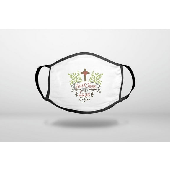 Faith, Hope & Love - Cross & Leaves - 3-Ply Reusable Soft Cloth Face Covering, Unisex, Cotton Inner Layer