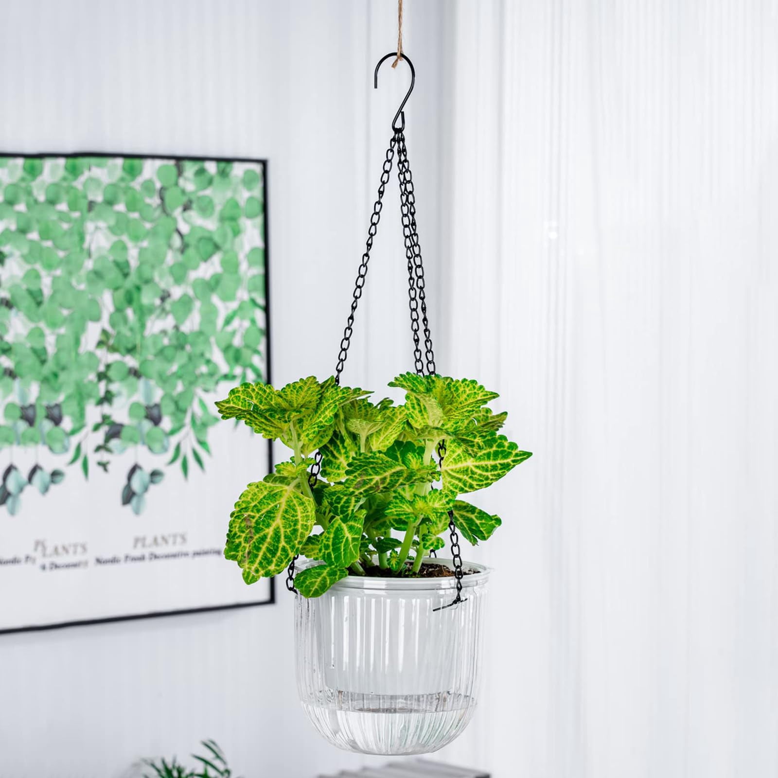 Trianu 3 Pcs Self Watering Hanging Planter 4.5inch Indoor Plant Hanging Pots Drainage Holes, Outdoor Small Hanging Planters Flower Pot Basket, Plant Hanger Home Decor, Gardening (Green)