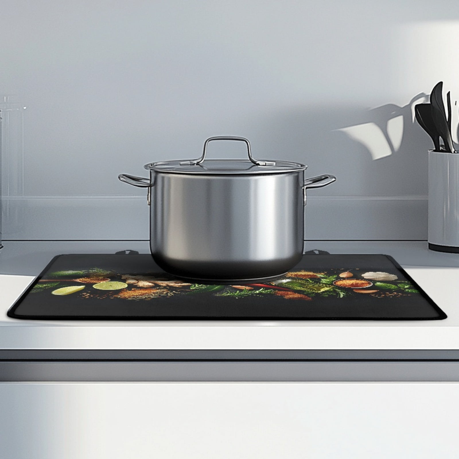 ZIATUBLE Induction Cooktop Cover Oil-Proof Electric Stovetop Cover Heat Resistant Range Cover Protector Mat for Electric Stove, 29 x 21 Inch, Lemon Ginger Chili Pepper Olive Oil Seasoning