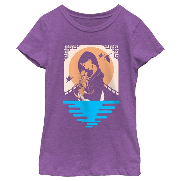 Girl's Mulan Floral Smell  Graphic Tee Purple Berry Small