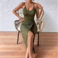 thumbnail image 6 of Women'S Adjustable Spaghetti Straps Sleeveless Waist Split Midi Backless Bodycon Cocktail Party Dress  Green M, 6 of 7