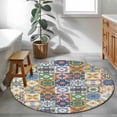 thumbnail image 3 of Round Rugs 3Ft, Vintage Mediterranean Round Area Rug Washable Indoor Throw Carpet, Blue and Yellow Tiles Texture Small Non Slip Circle Rug for Bedroom Living Room Home Decor Aesthetic, 3 of 8