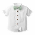 thumbnail image 4 of Efsteb Toddler Formal Outfit Kids Gentleman Short Sleeve Shirt Bowtie Suspender Shorts Wedding Suit Boys Outfits (Green,3 Years), 4 of 9