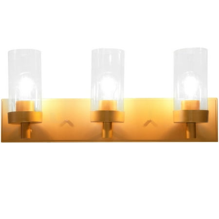 Costway 3-Light Vanity Lamp Gold Finish Clear Glass Shade Bathroom Fixture UL