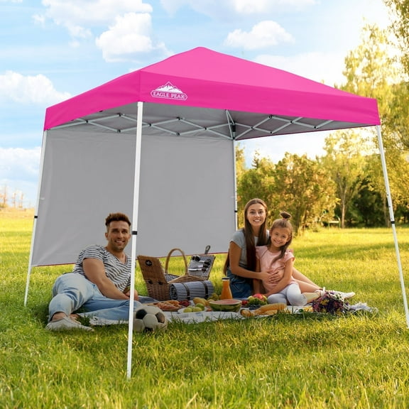 EAGLE PEAK 10x10 Outdoor Pop Up Slant Leg Canopy Tent with Wall Panel,Pink
