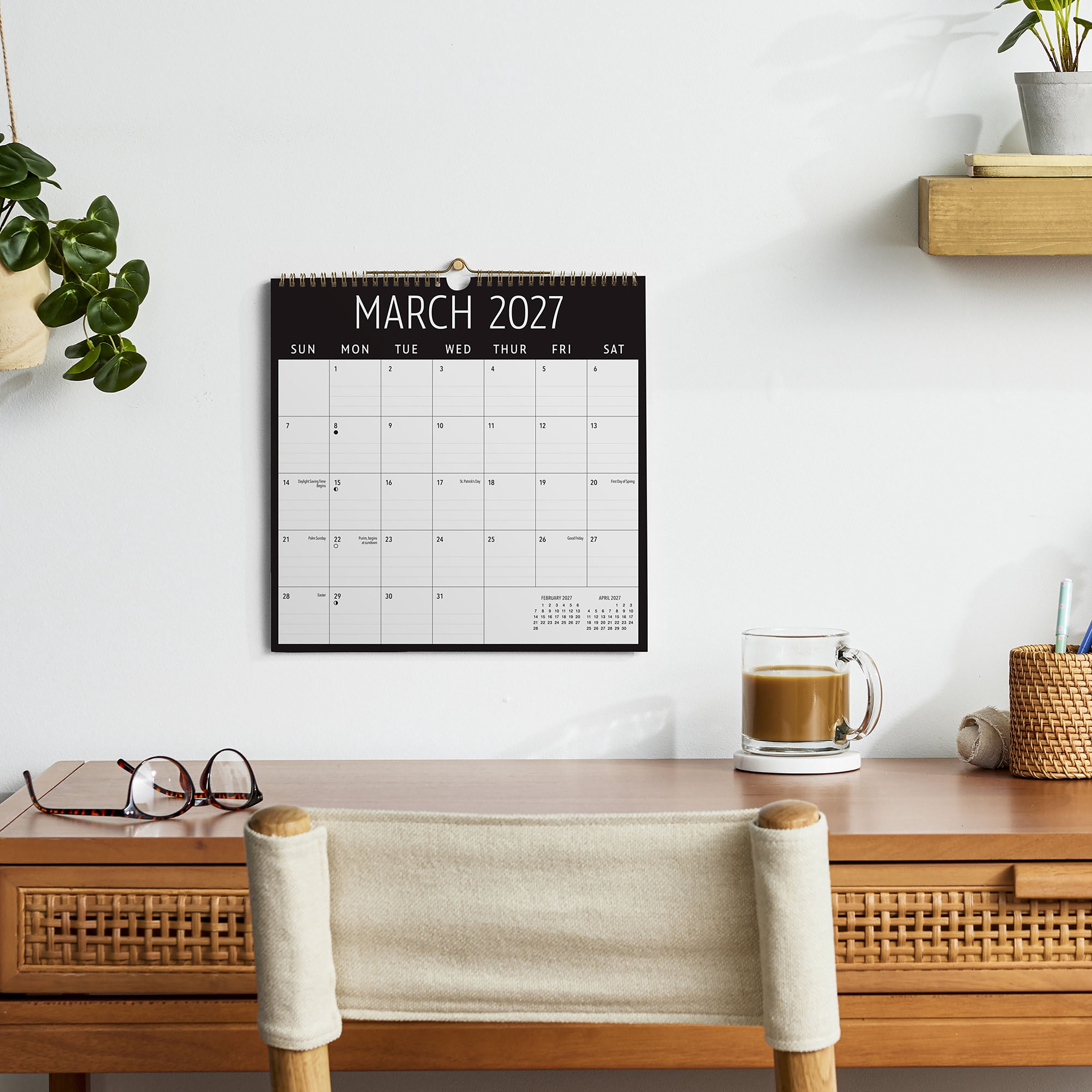 2027 Pen+Gear Black Spiral Calendar 12x12 January-December Gridded