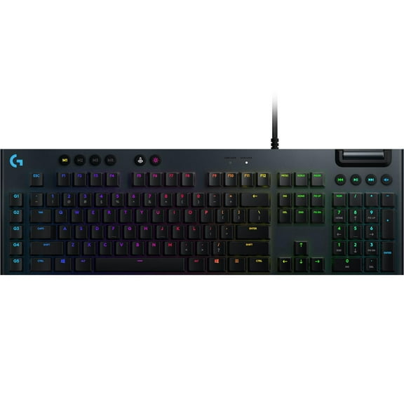 Logitech G815 LIGHTSYNC RGB Mechanical Gaming Keyboard with Low Profile GL Clicky key switch, 5 programmable G-keys, USB Passthrough, dedicated media control - Clicky – Black