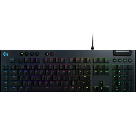 UPC: 0097855146540 | Logitech G815 LIGHTSYNC RGB Mechanical Gaming Keyboard with Low Profile GL Clicky key switch  5 programmable G-keys  USB Passthrough  dedicated media control – Clicky – Black