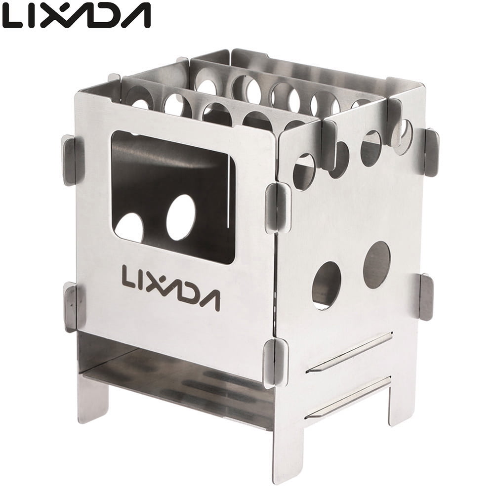 LIXADA Stainless Steel Compact Folding Wood Stove Outdoor Camping Picnic BBQ