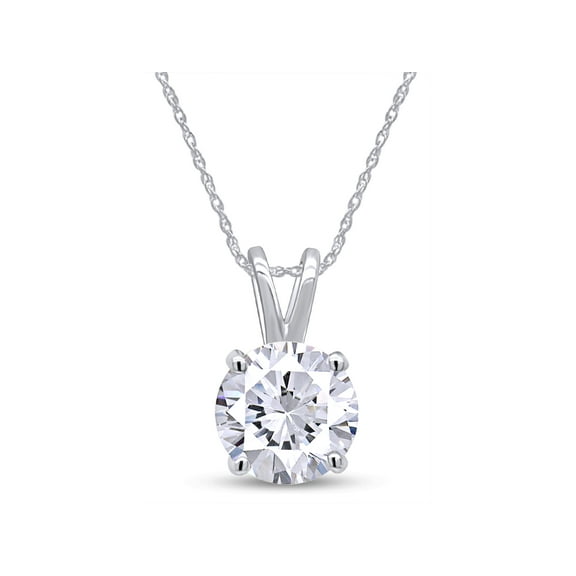 AFFY 0.75CT 6MM Moissanite Diamond Solitaire Pendant Necklace in 14K White Gold over Silver 18" Chain